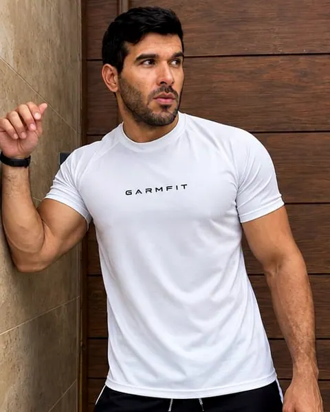 Modelo com a camiseta Dry Fit GARMFIT branca