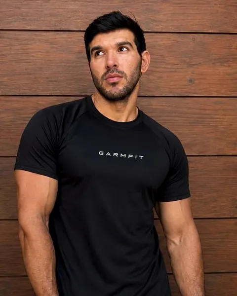 Modelo com a camiseta Dry Fit GARMFIT preta